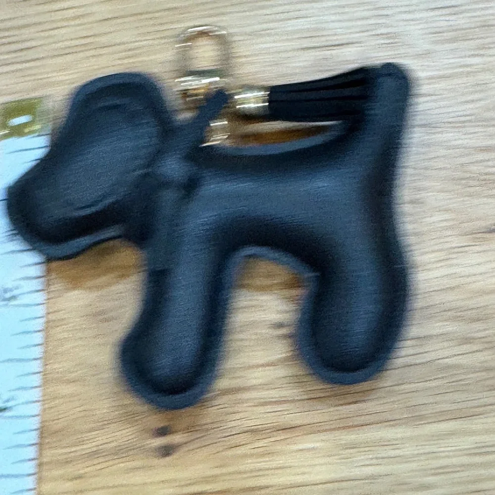 Black Faux Leather Scottie Dog Bag Charm Tassel Keychain Gold Tone Hardware